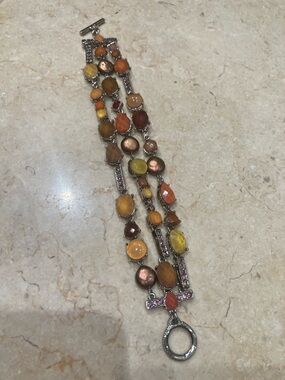 Multi-Color Stone Triple-Row Bracelet in a Silver Tone Setting; Women Jewelry